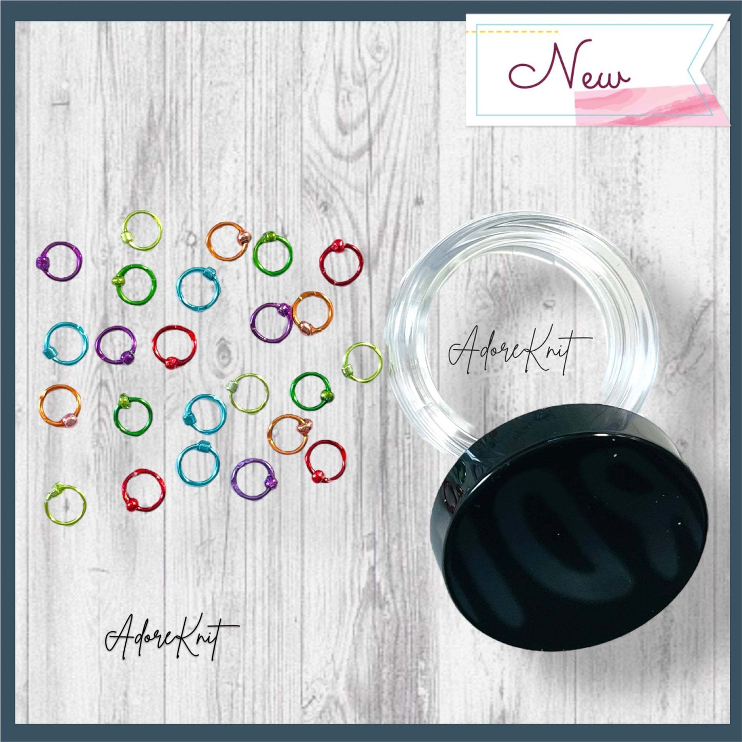 Sock Knitter's Companion Tiny Stitch Markers with Marker Container Black with Metallic Rainbow