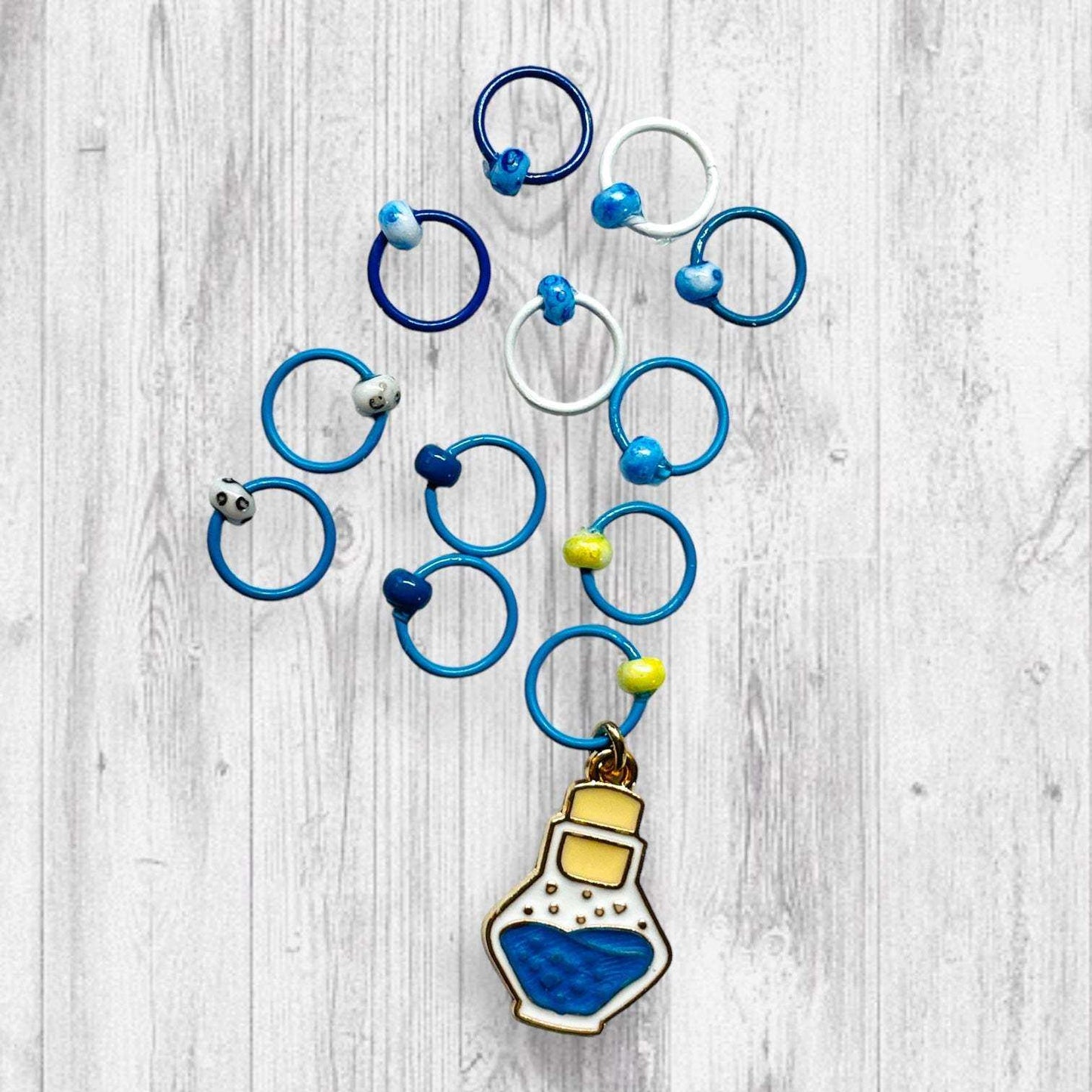 Glass Half Full of Science Progress and Stitch Markers - AdoreKnit