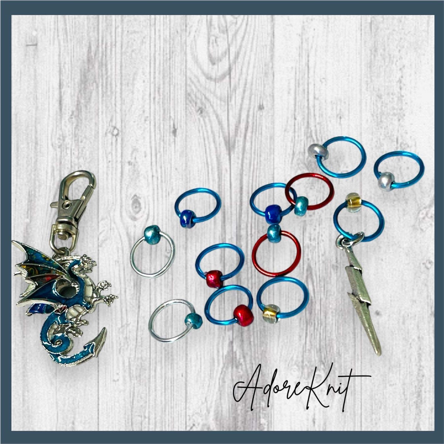 Dragons Exist Progress and Stitch Markers blue - AdoreKnit