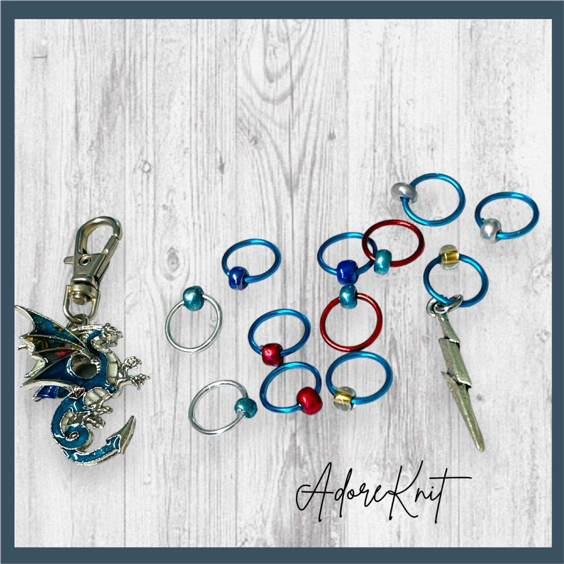 Dragons Exist Progress and Stitch Markers blue - AdoreKnit