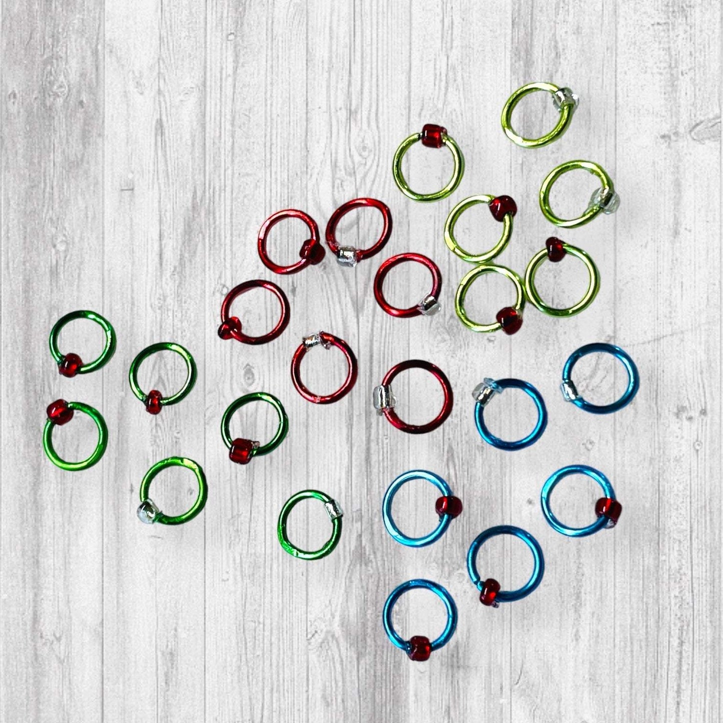 Christmas Sock Knitter's Companion Tiny Stitch Markers with Marker Container Clear Red - AdoreKnit