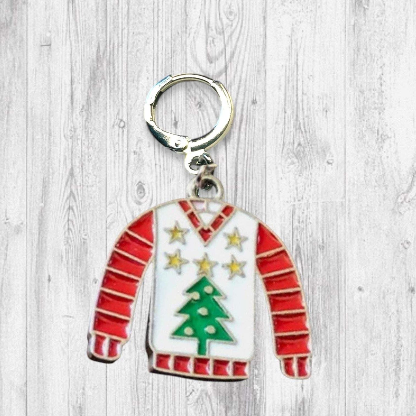 Ugly Christmas Tree Sweater Progress and Stitch Markers