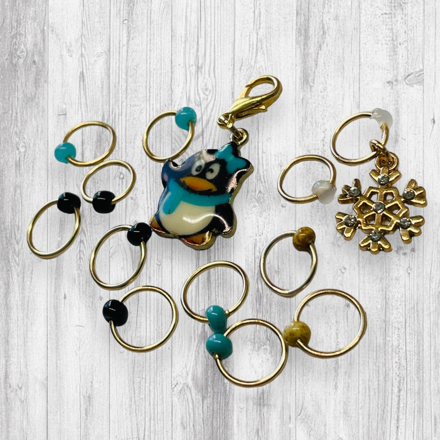 Chilly Penguin Progress and Stitch Markers - AdoreKnit