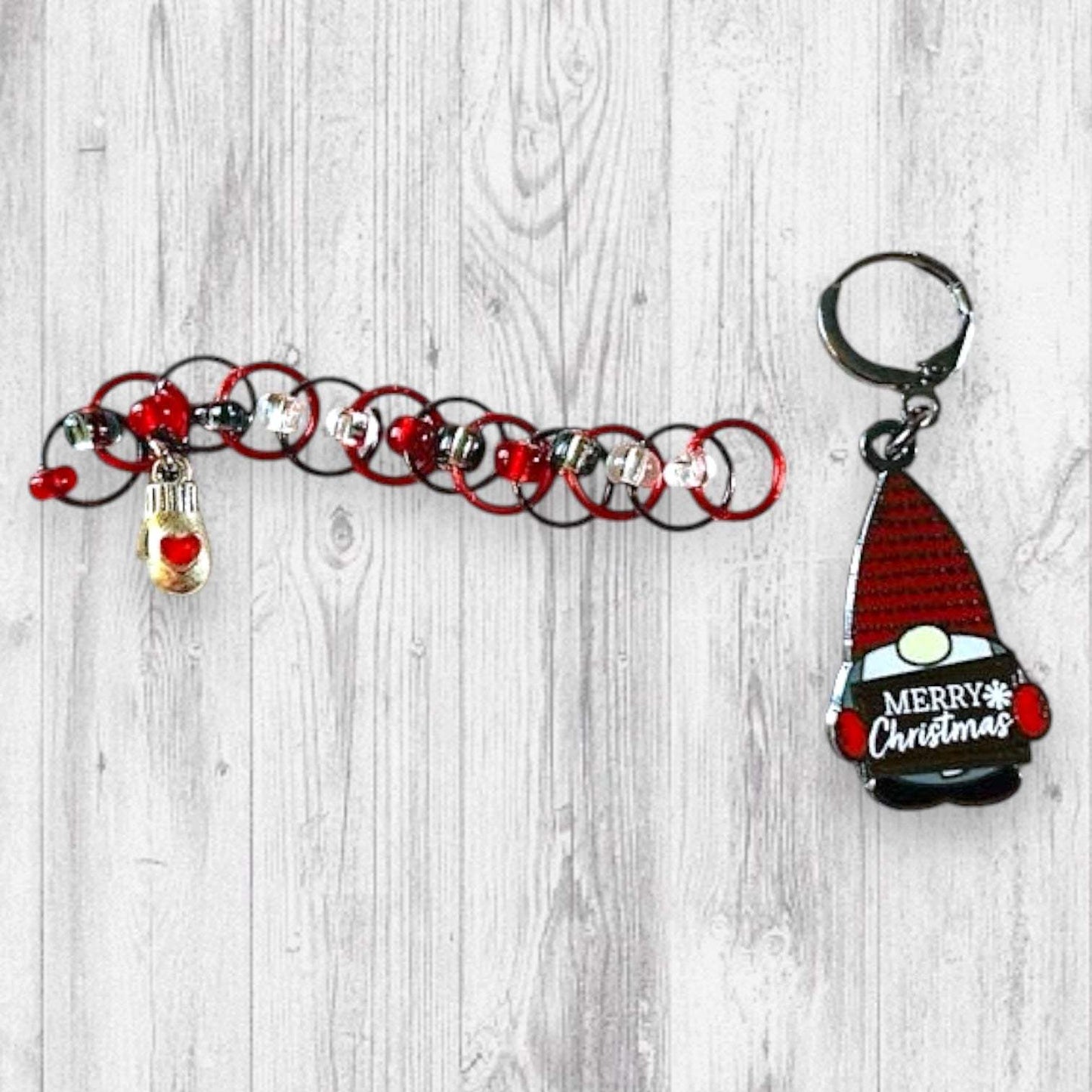 Red Merry Christmas Gnome Progress and Stitch Markers 2022 Pigskin Party