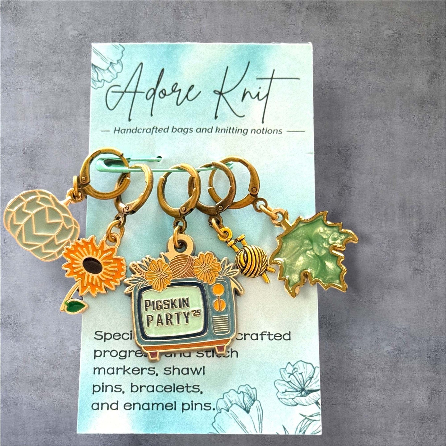 AdoreKnit 2025 Exclusive Pigskin Party Progress & Stitch Marker Set