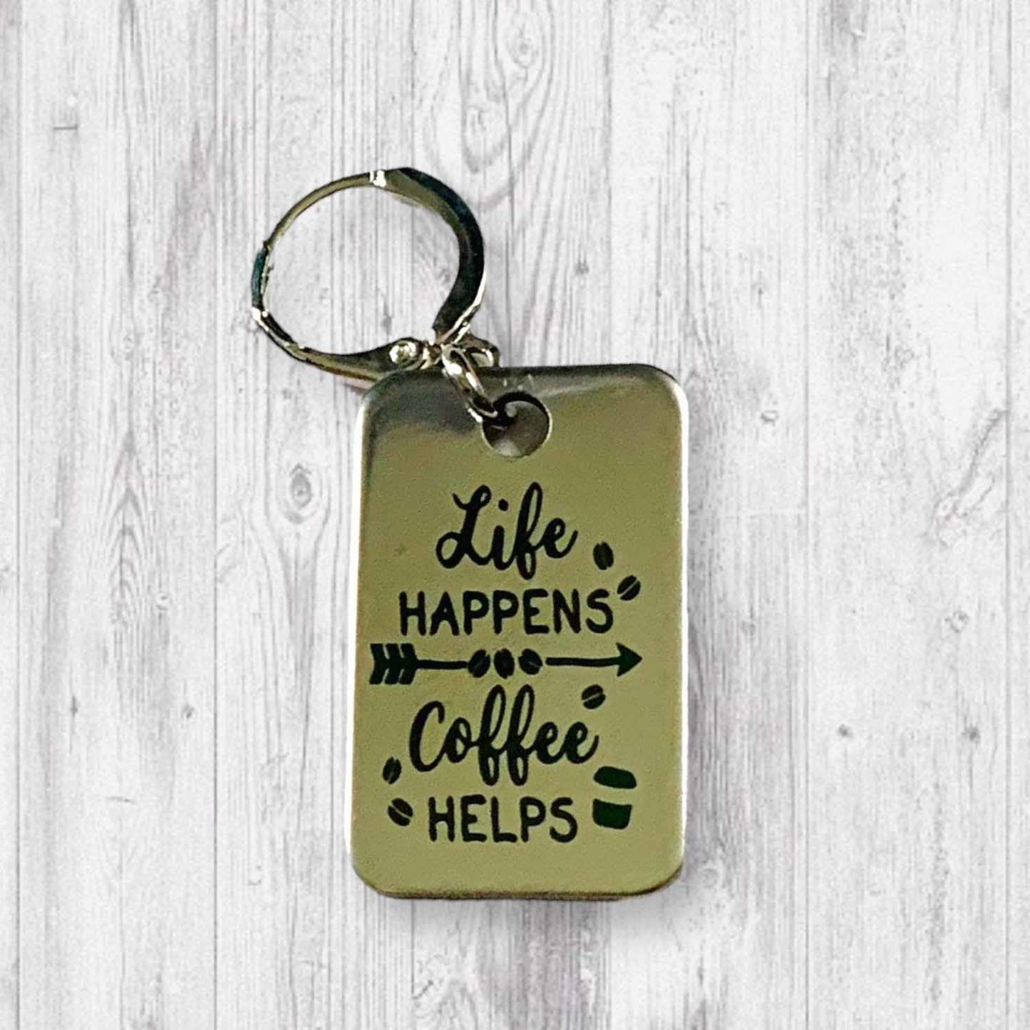 Life Happens Coffee Helps Progress and Stitch Markers