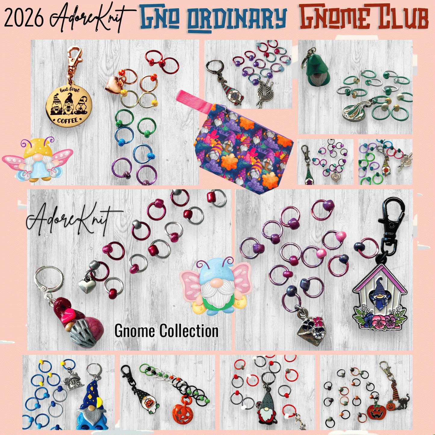 2026 GNo Ordinary GNOMES Countdown Club, 12 Days of Stitch & Progress Markers, Yarn, Project Bags