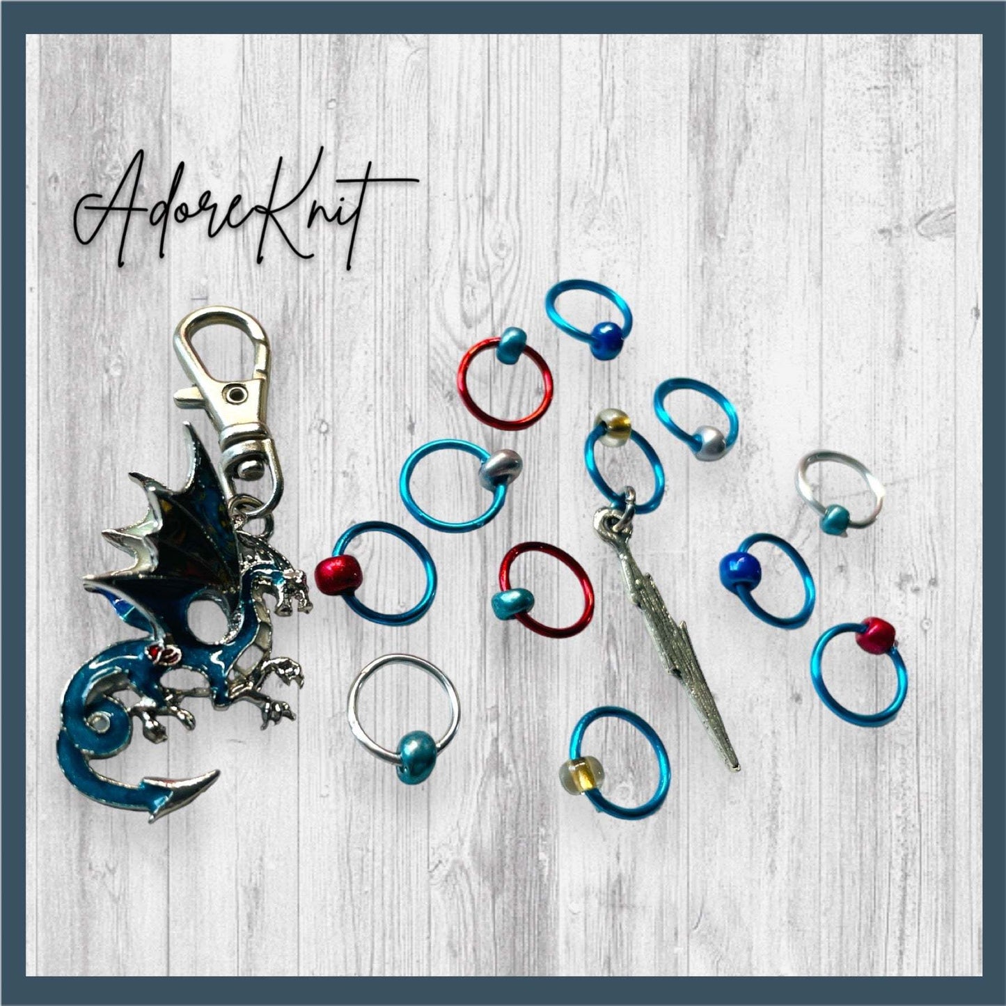 Dragons Exist Progress and Stitch Markers blue