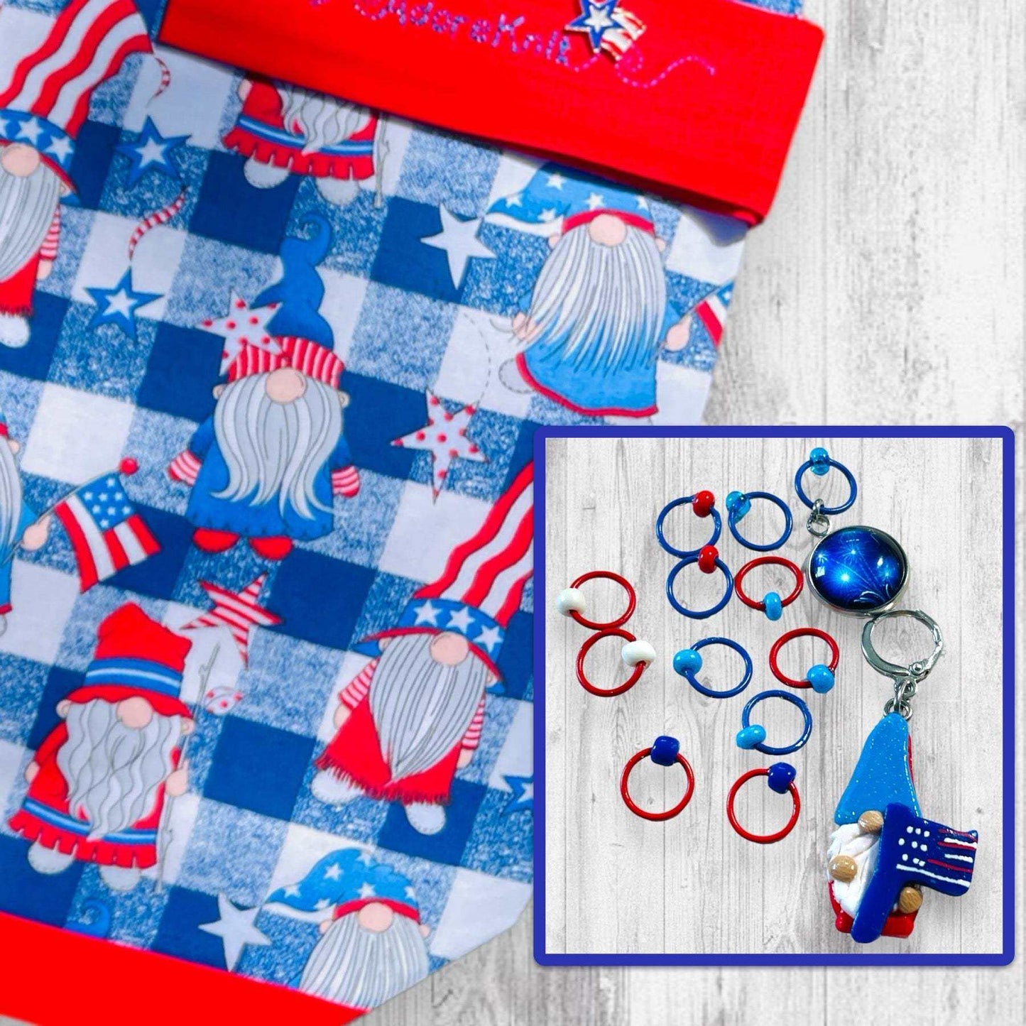 Red White and Gnome! Progress and Stitch Markers - AdoreKnit