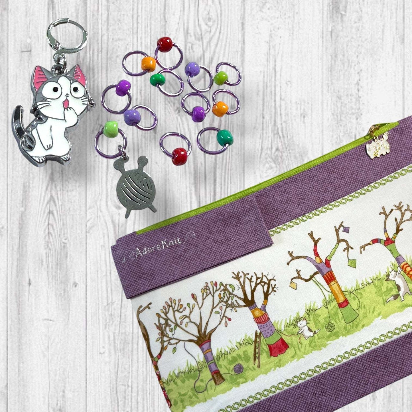 Tree Meowgicians Progress and Stitch Markers