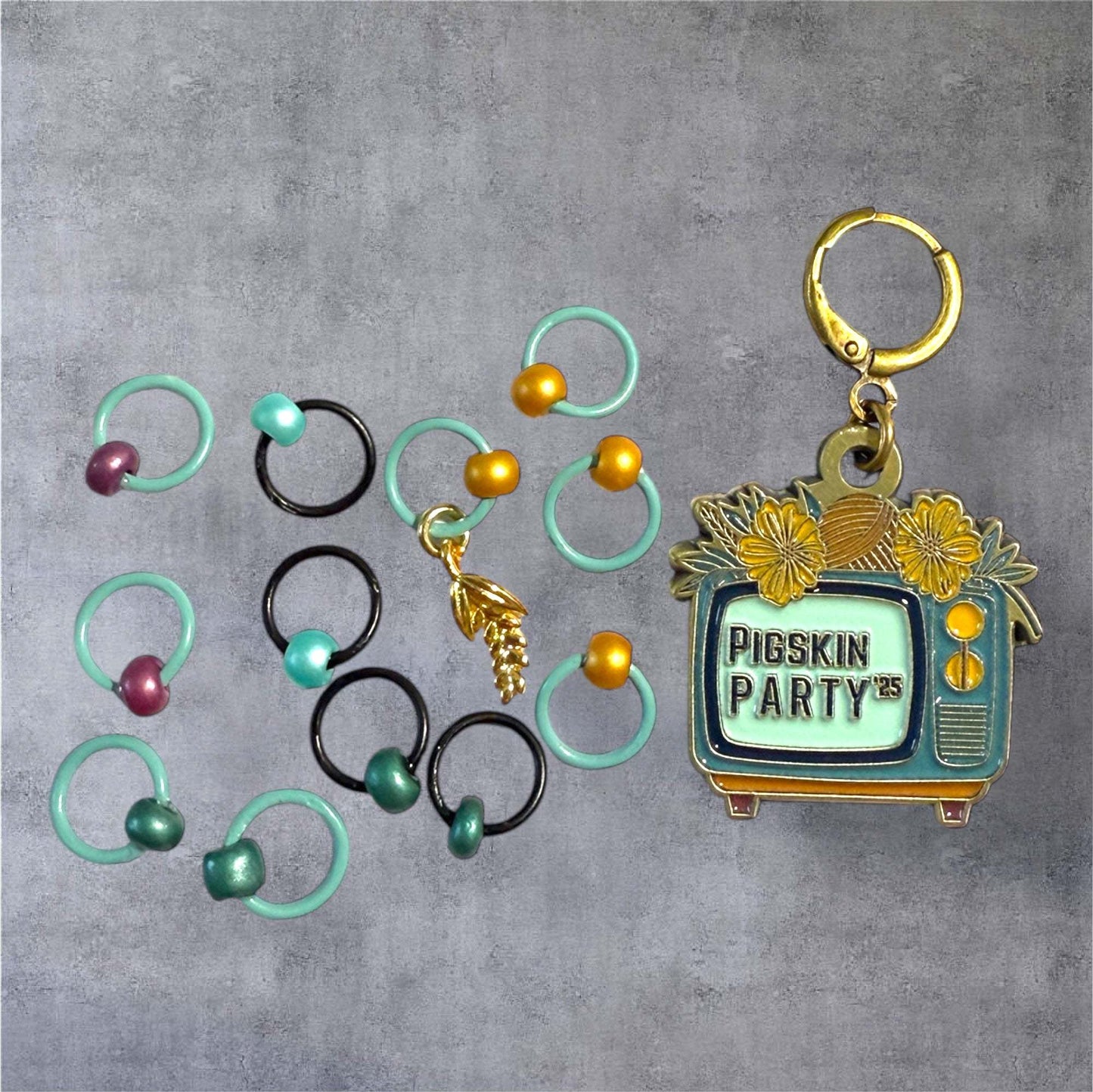 AdoreKnit 2025 Exclusive Pigskin Party Progress & Stitch Marker Set