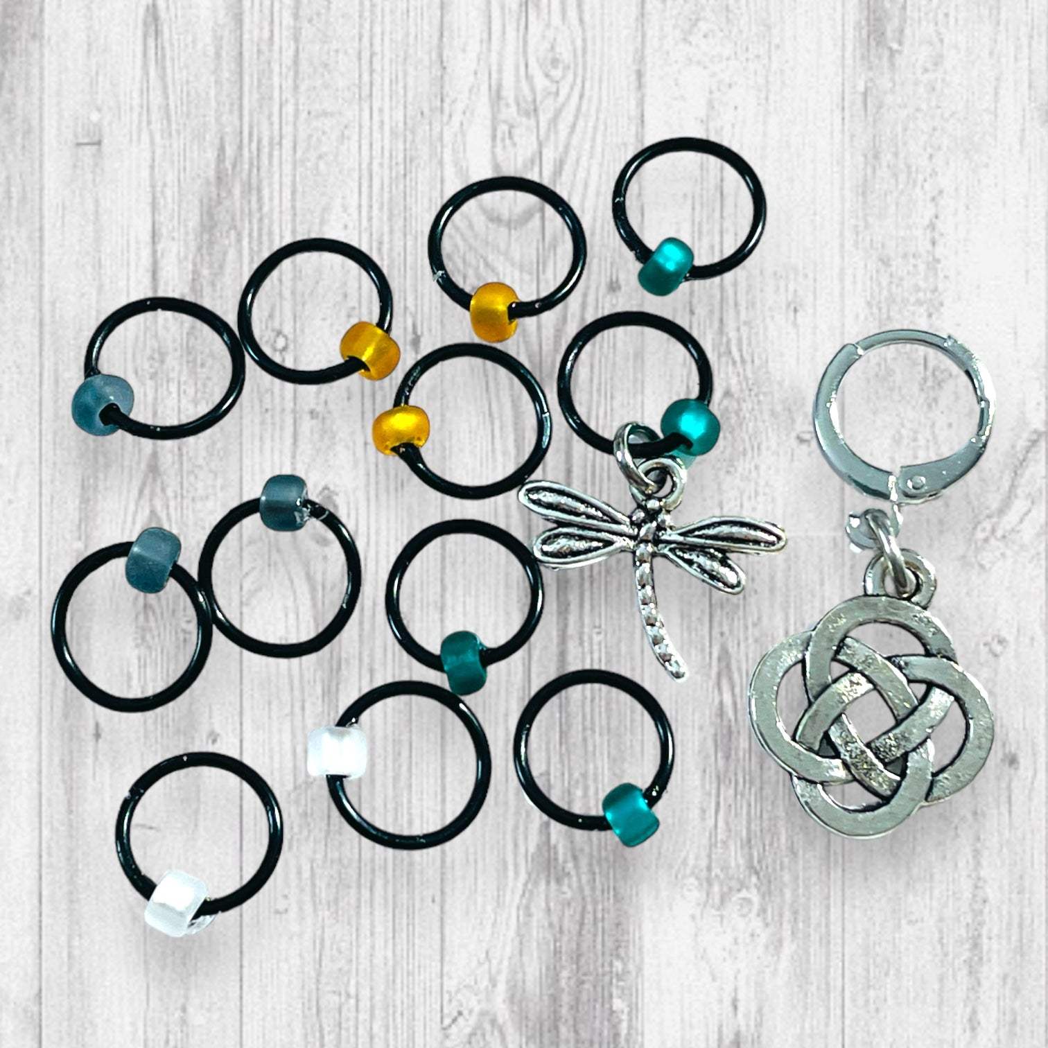 Sassenach Dragonfly and Knot Progress and Stitch Markers - AdoreKnit