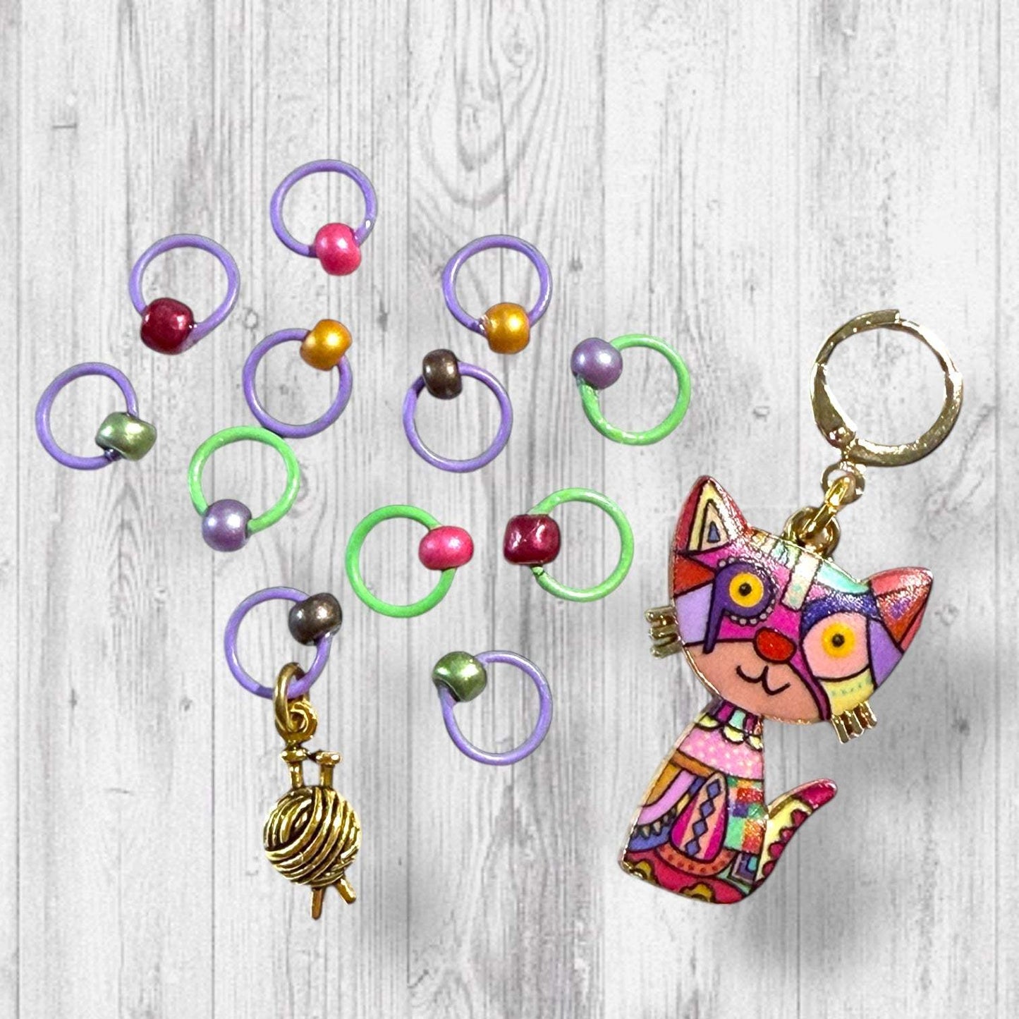 Cat Yarnival in the Yard Progress and Stitch Markers