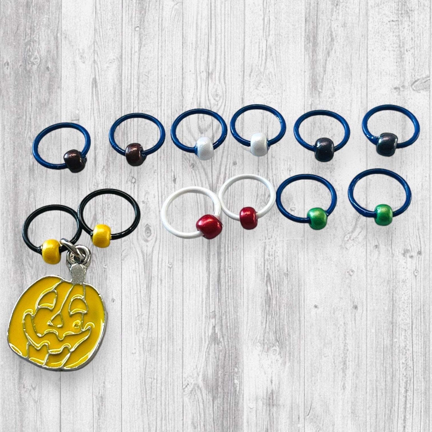 Santa Jack and Jack-o-lantern Progress and stitch markers - AdoreKnit