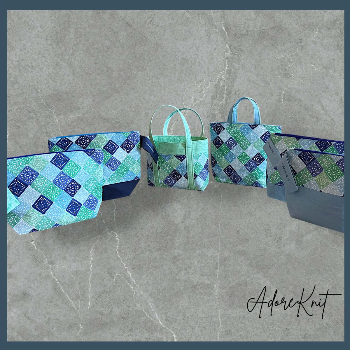 Heart Sings Granny Square Project Bag | Cool Colors Knitting Yarn Bag
