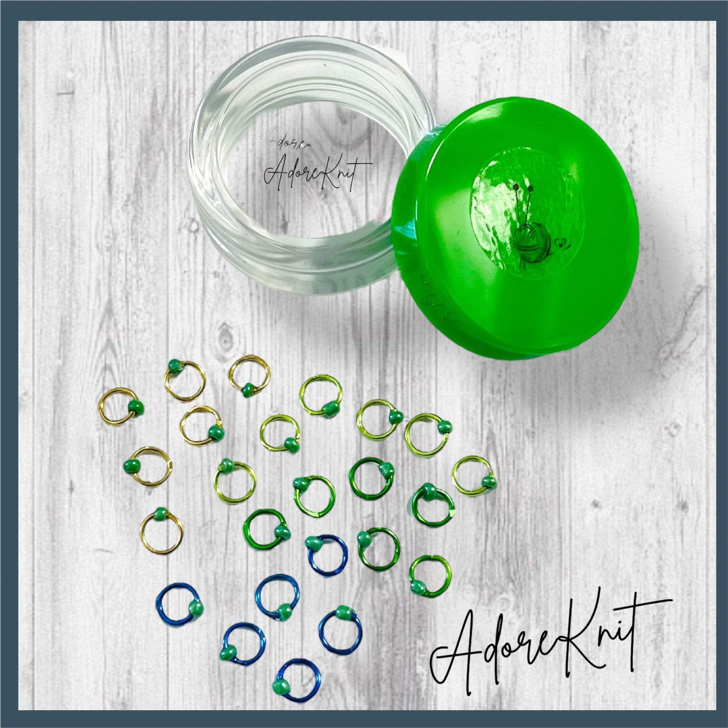 Sock Knitter's Companion Tiny Stitch Markers with Marker Container Green with Lustrous Green