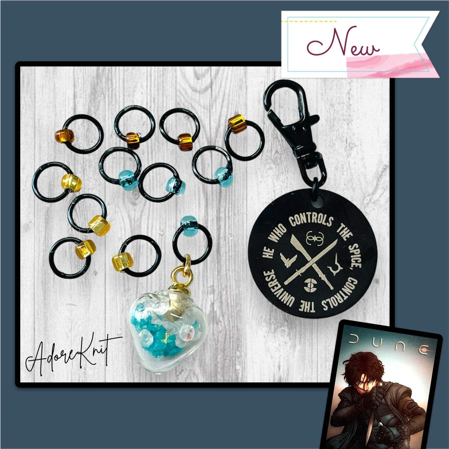 He Who Controls the Spice Progress and Spice Stitch MarkersAdoreKnitHe Who Controls the Spice Progress and Stitch Marker Set. Inspired by the Frank Herbert's classic novel Dune. 2 of 4 marker sets in the Dune Collection created forSpice Stitch Markers