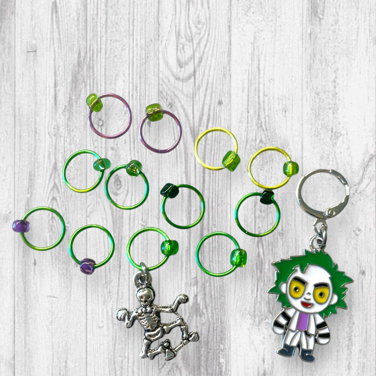 Beetlejuice and Skeletons Progress and Stitch Markers
