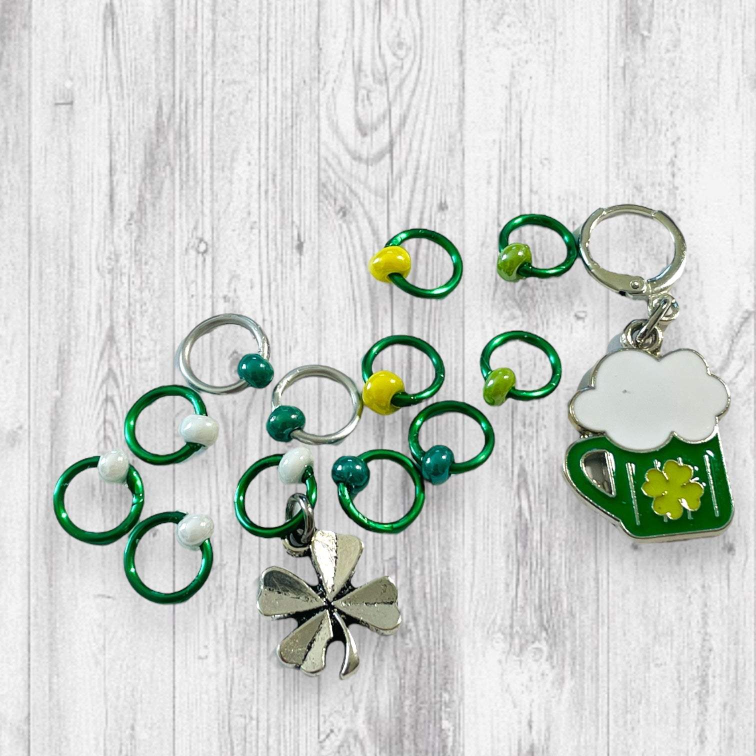 St. Patrick's Day Beer Pressure Progress and Stitch Markers - AdoreKnit