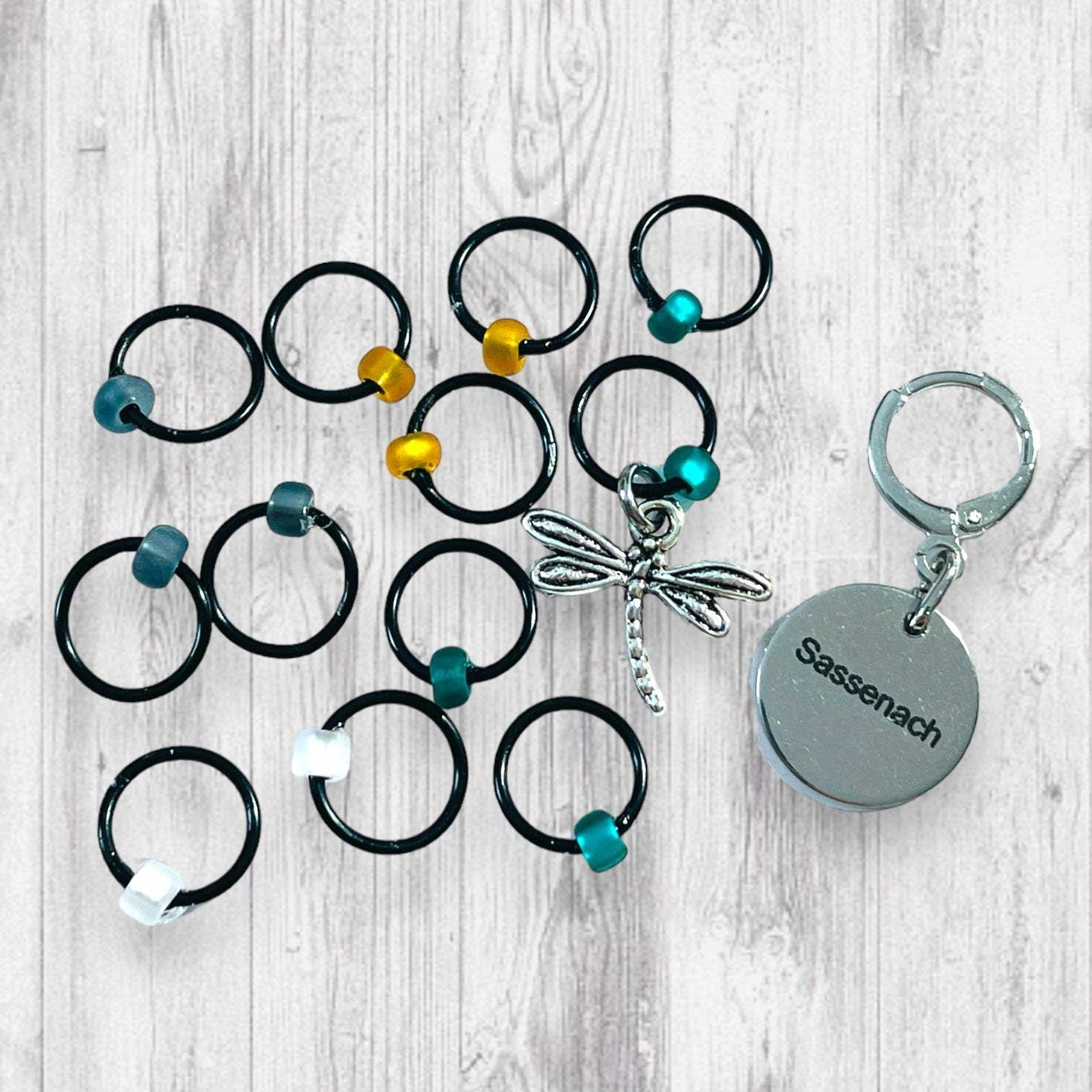 Sassenach Dragonfly and Knot Progress and Stitch Markers - AdoreKnit