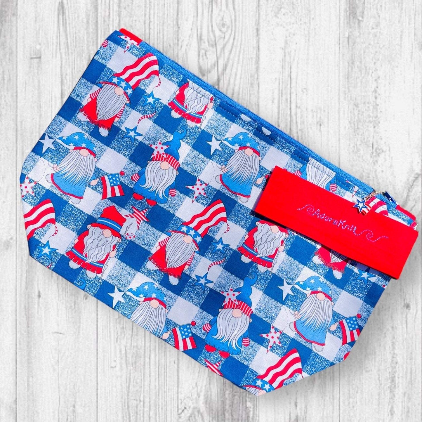 Red White and GNOME Project BagAdoreKnitIntroducing the Red White and GNOME Project Bag! Just in time for your Memorial Day and 4th of July knitting adventures! We think this is the perfect summer bag, iGNOME Project Bag