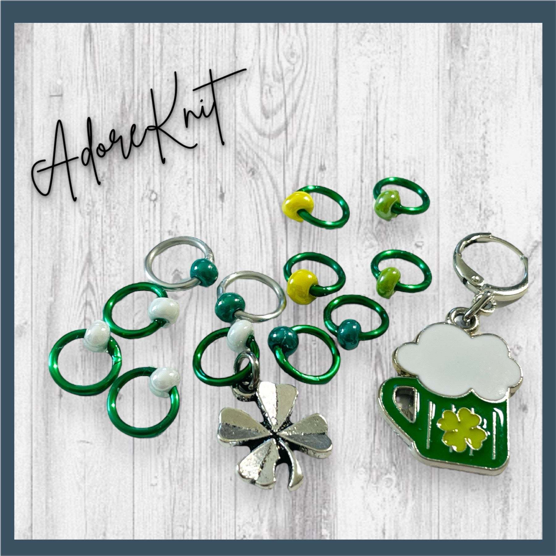St. Patrick's Day Beer Pressure Progress and Stitch Markers - AdoreKnit