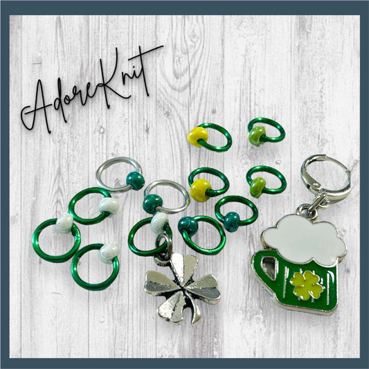 St. Patrick's Day Beer Pressure Progress and Stitch Markers - AdoreKnit