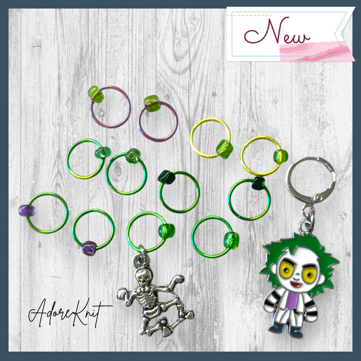 Beetlejuice and Skeletons Progress and Stitch Markers