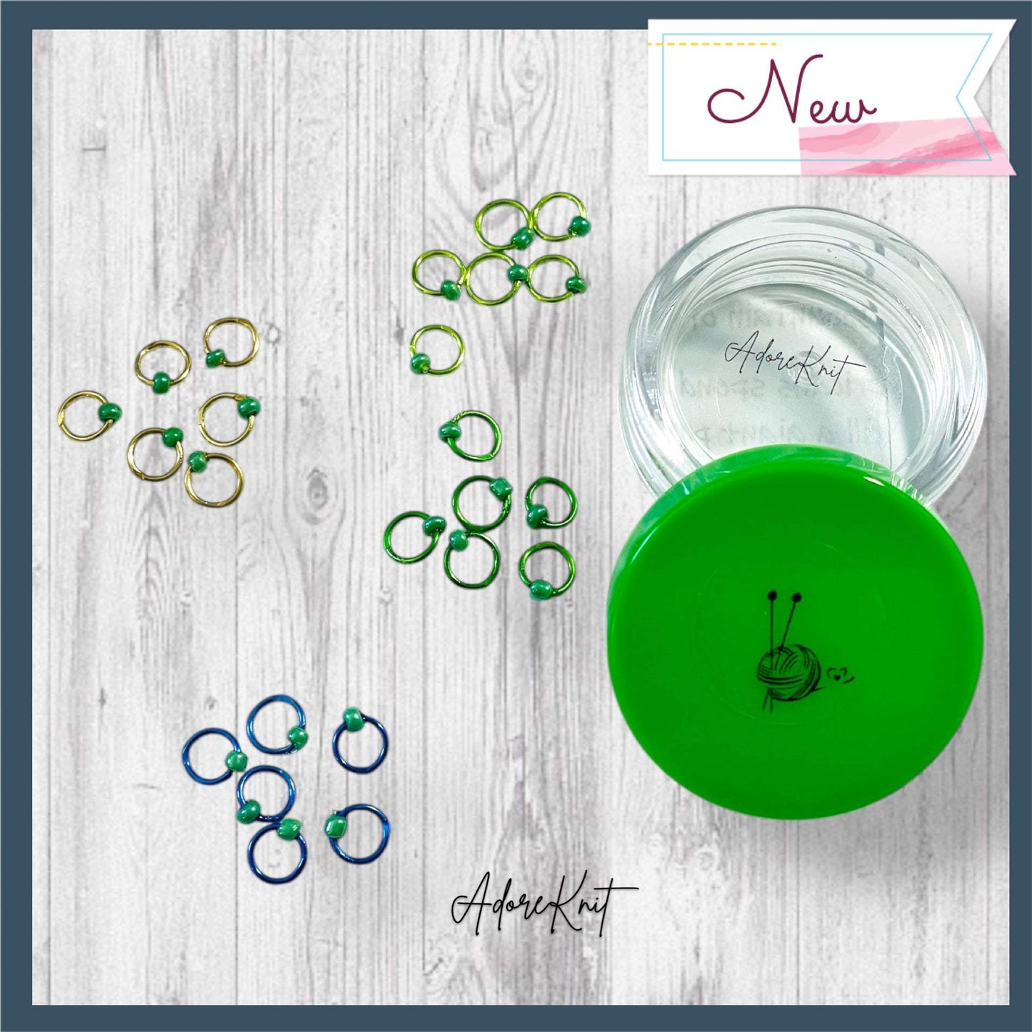 Sock Knitter's Companion Tiny Stitch Markers with Marker Container Green with Lustrous Green