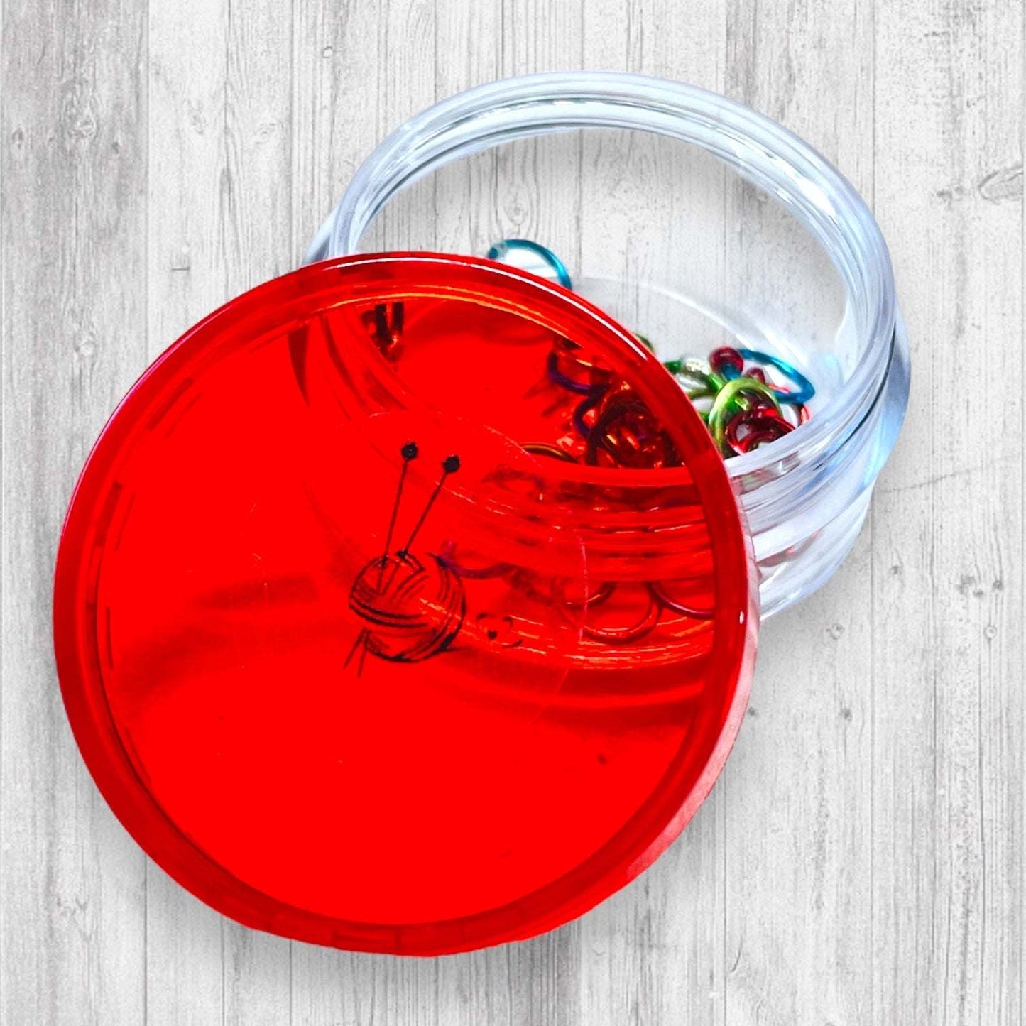 Christmas Sock Knitter's Companion Tiny Stitch Markers with Marker Container Clear Red - AdoreKnit