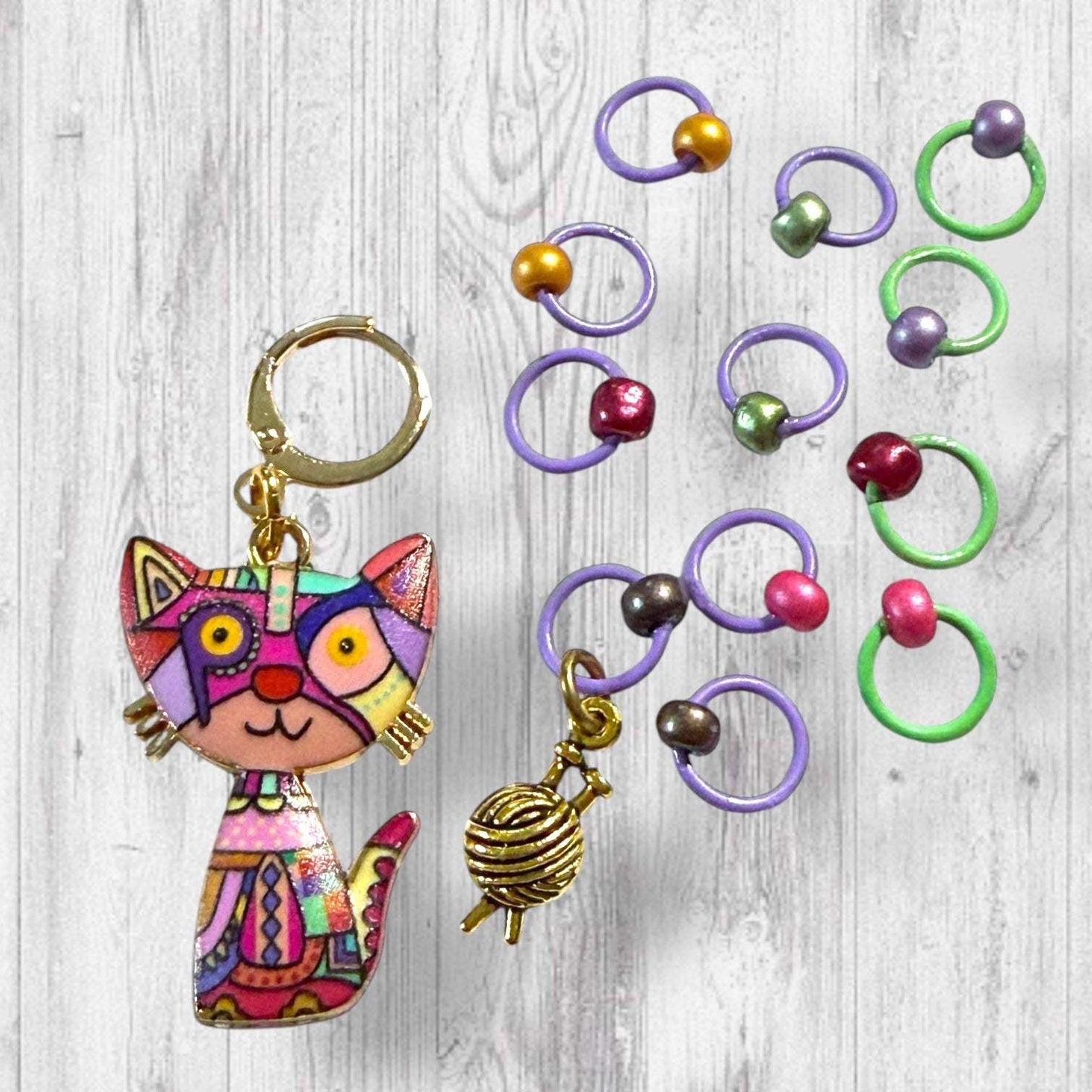 Cat Yarnival in the Yard Progress and Stitch Markers