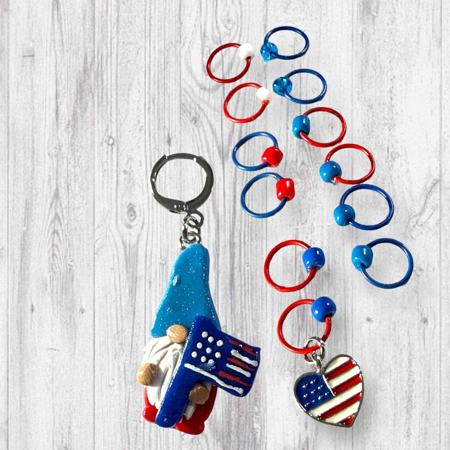 Red, White, and Gnome! Progress and Stitch Markers