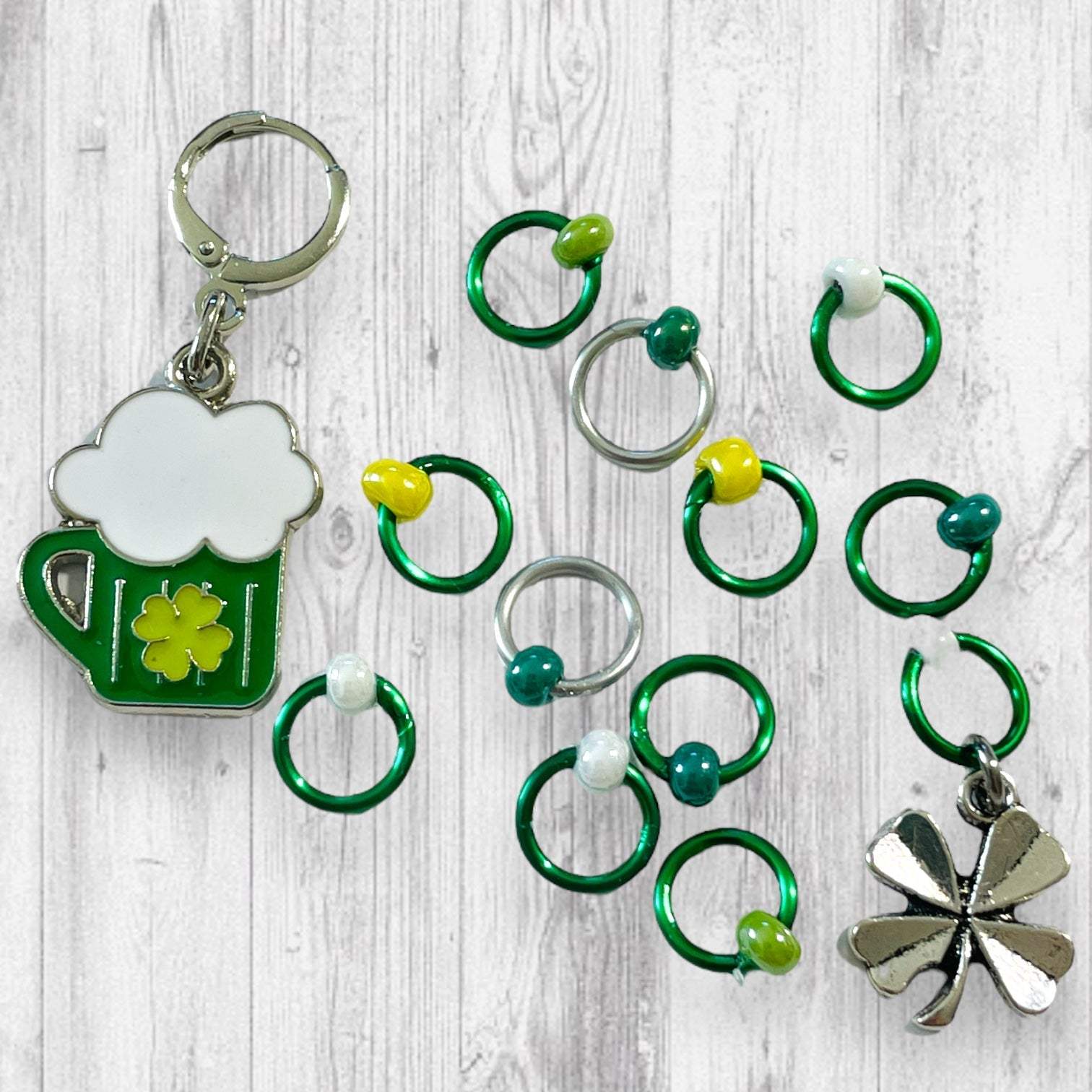 St. Patrick's Day Beer Pressure Progress and Stitch Markers - AdoreKnit
