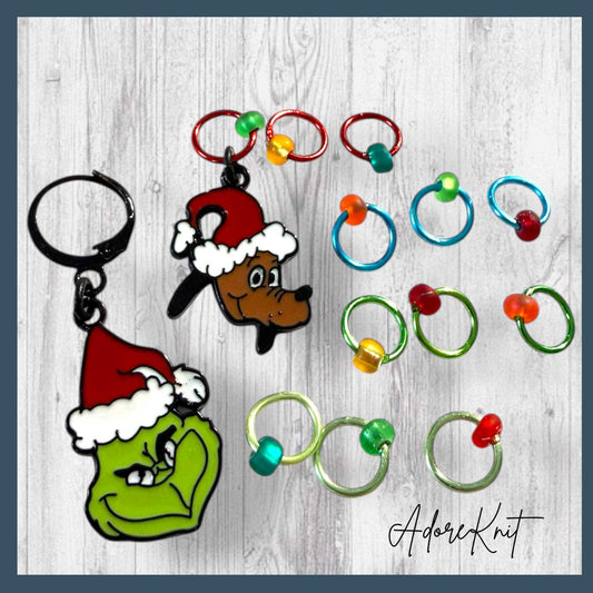 The Grouch and his Ride or Die Reindog Progress and Stitch Markers