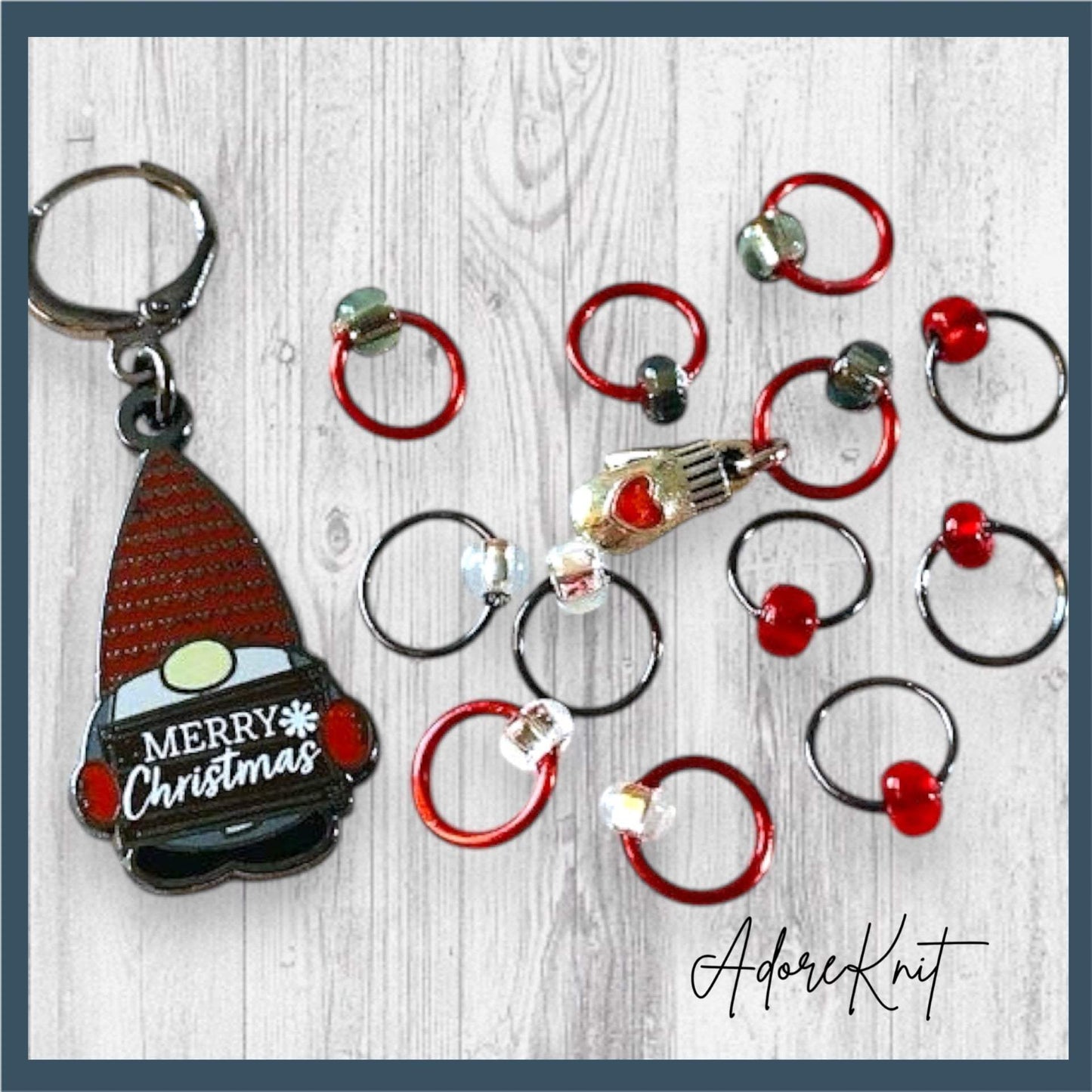Red Merry Christmas Gnome Progress and Stitch Markers 2022 Pigskin Party