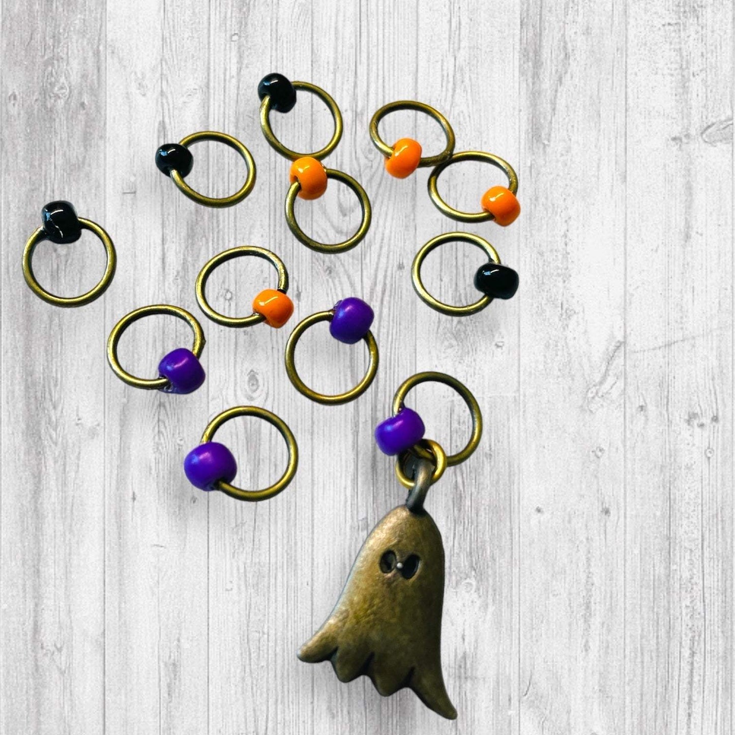 Ghostly Haunted House BRONZE Progress and Stitch Markers - AdoreKnit