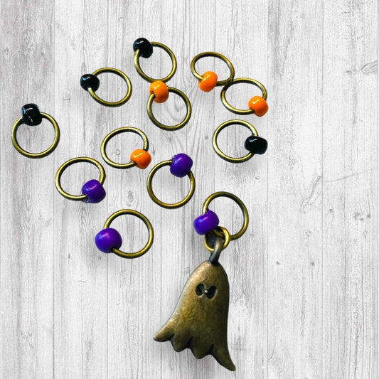 Ghostly Haunted House BRONZE Progress and Stitch Markers - AdoreKnit