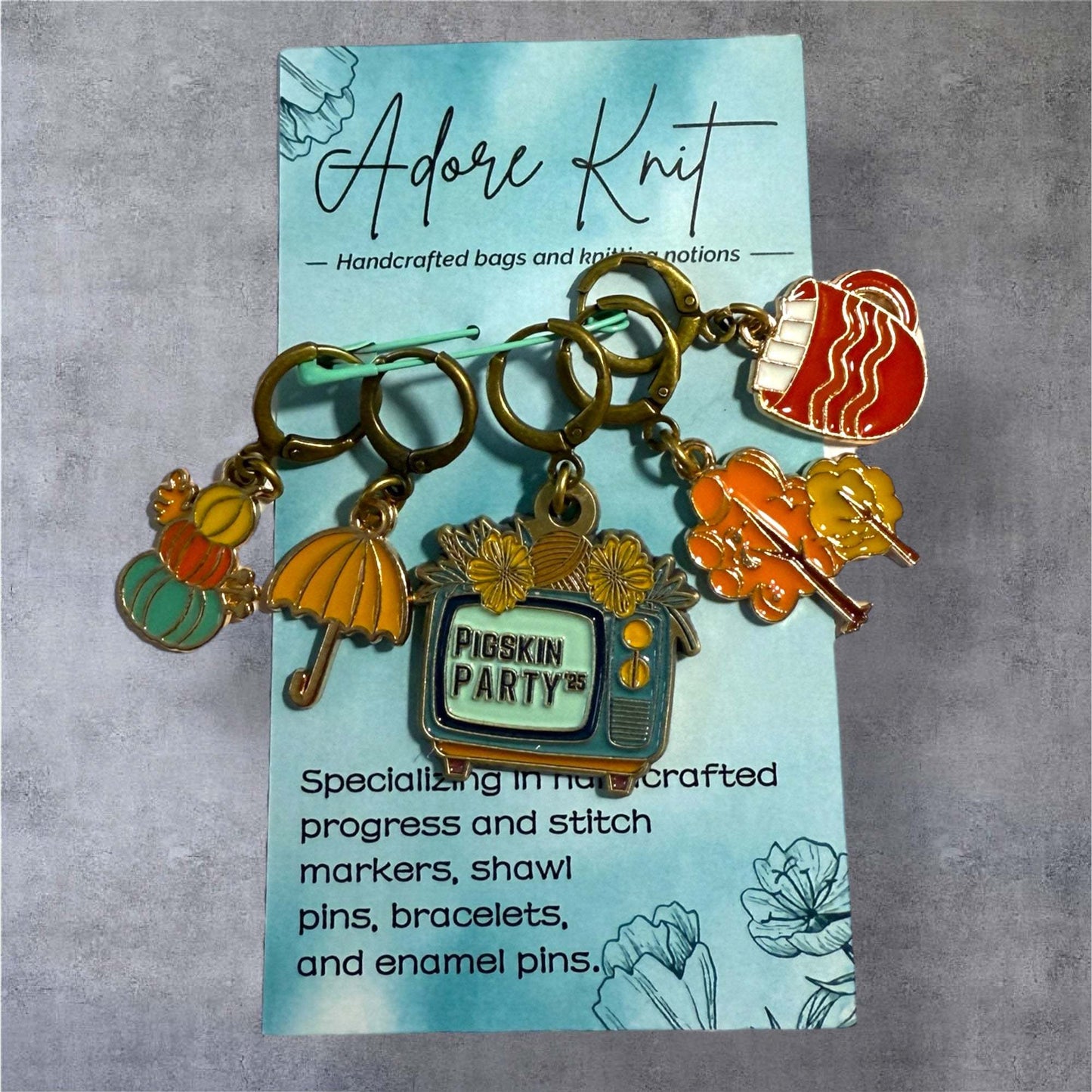 AdoreKnit 2025 Exclusive Pigskin Party Progress & Stitch Marker Set