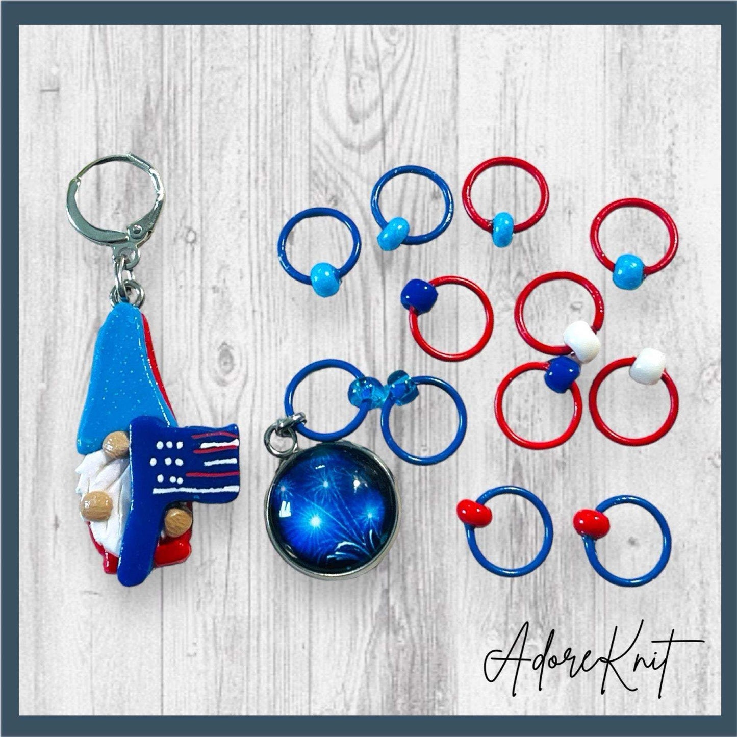 Red White and Gnome! Progress and Stitch Markers - AdoreKnit