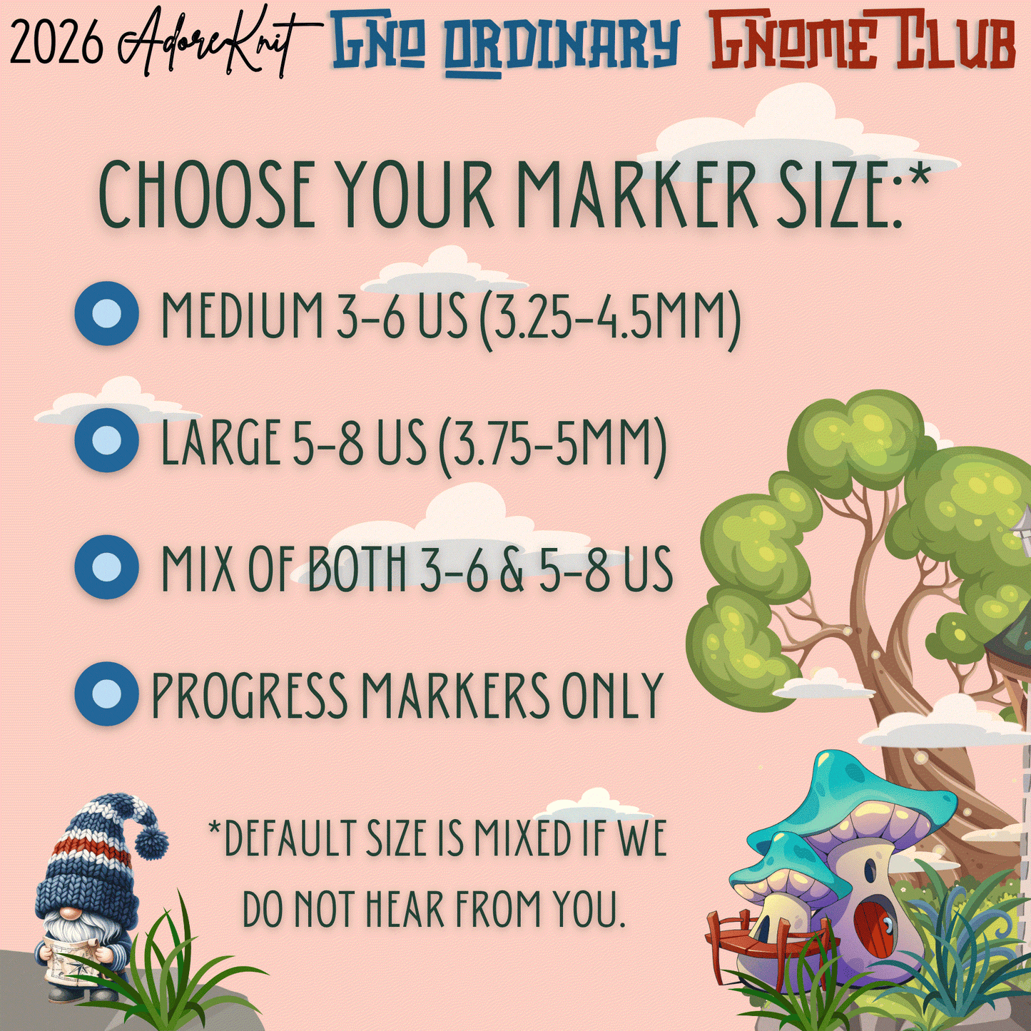 2026 GNo Ordinary GNOMES Countdown Club, 12 Days of Stitch & Progress Markers, Yarn, Project Bags