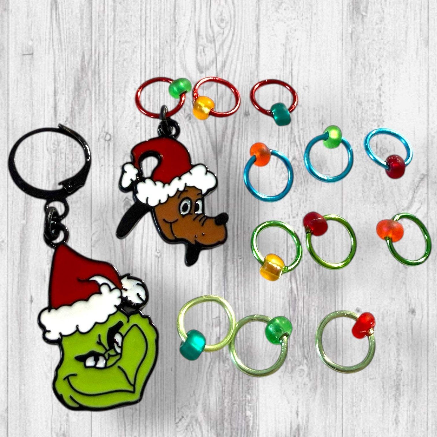 The Grouch and his Ride or Die Reindog Progress and Stitch Markers