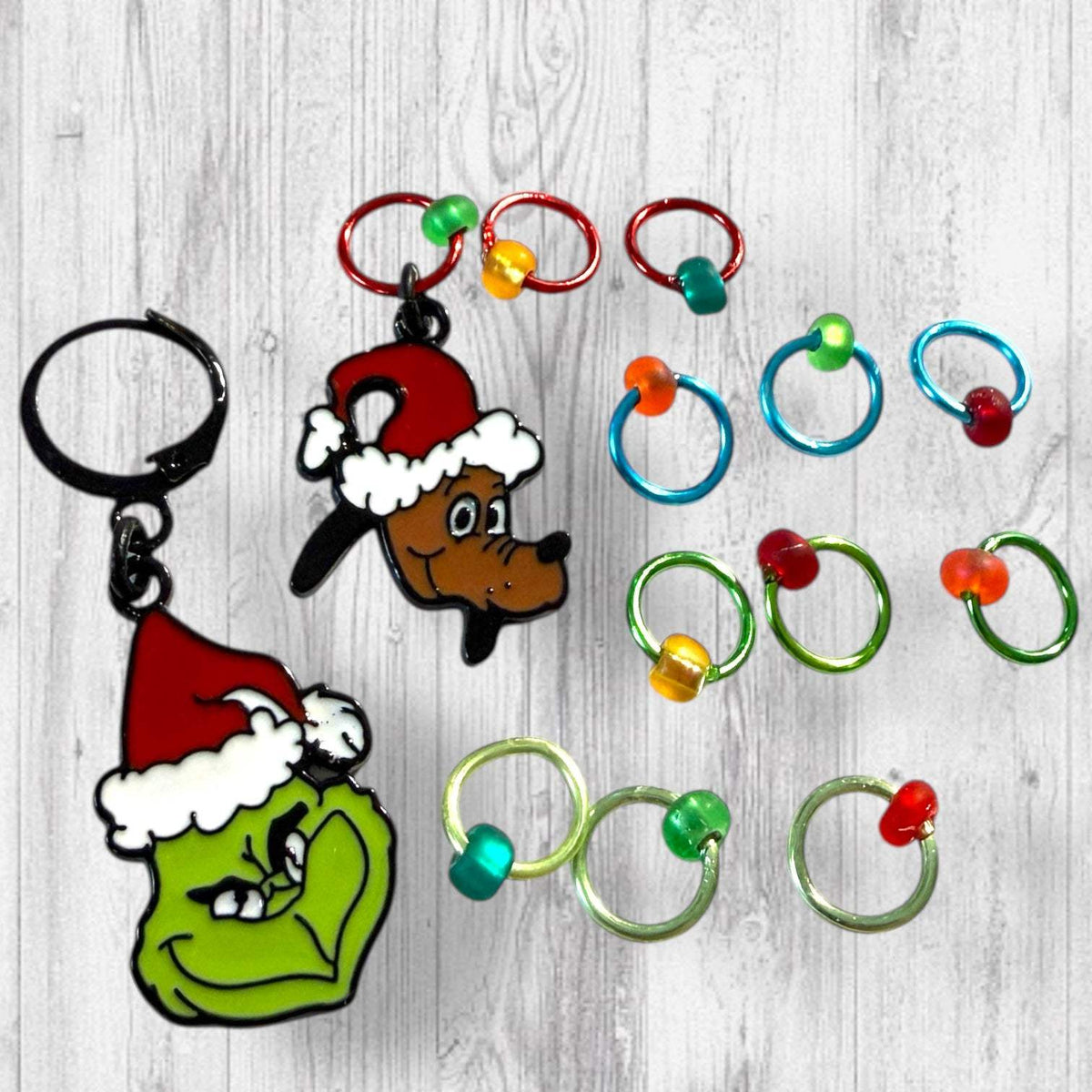 The Grouch and his Ride or Die Reindog Progress and Stitch Markers