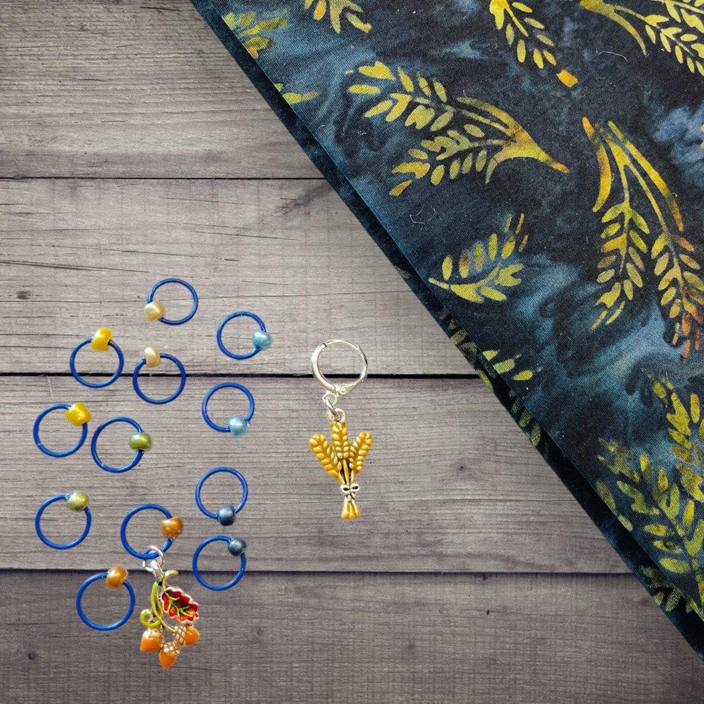 2023 Pigskin Party Fall Wheat Harvest Blue Chartreuse Progress and Stitch Marker Set - AdoreKnit