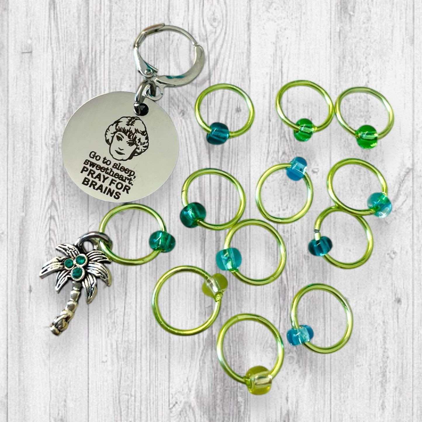 Pray For Brains Progress and Stitch Markers mediem