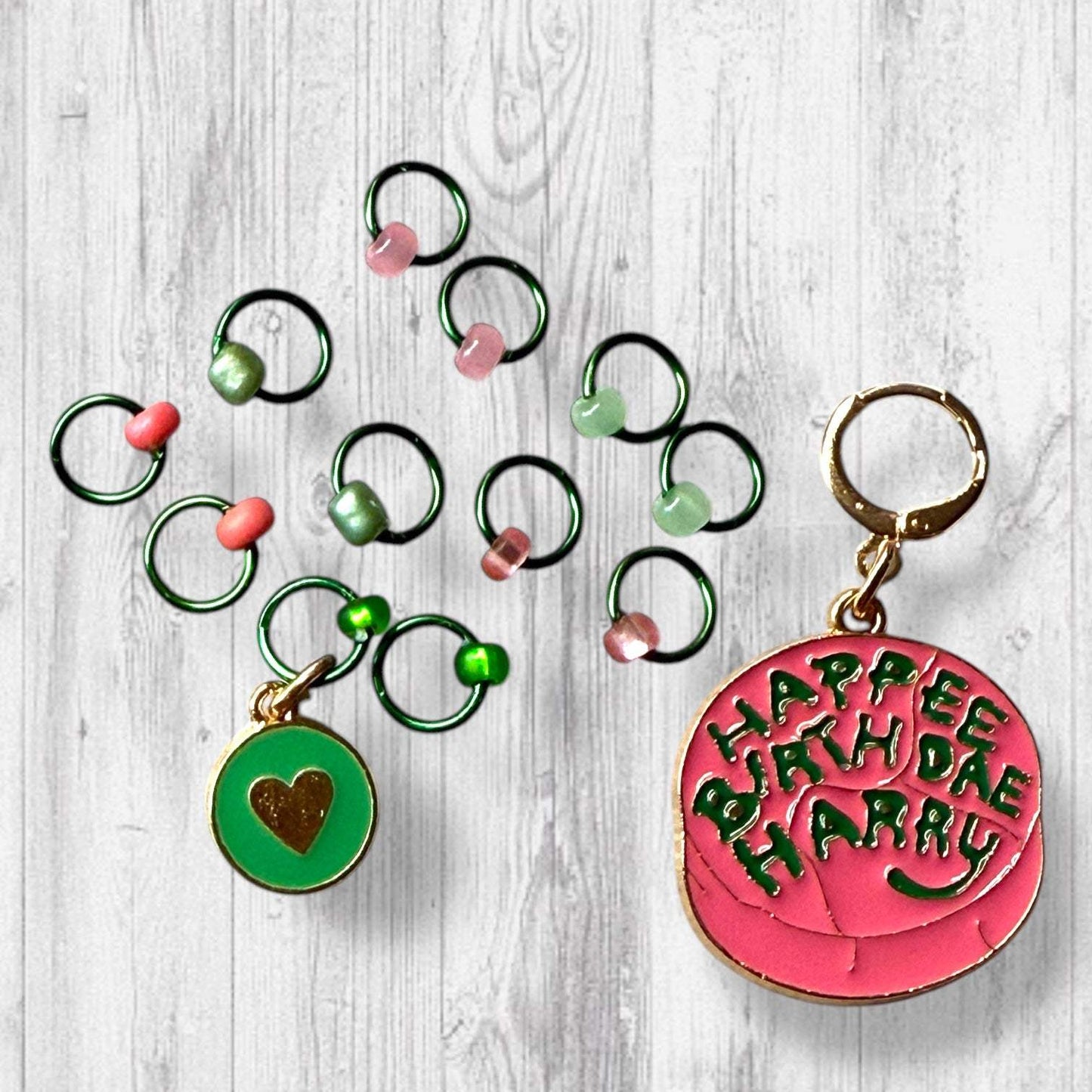 Happee Birthday Harry Progress and Stitch Markers