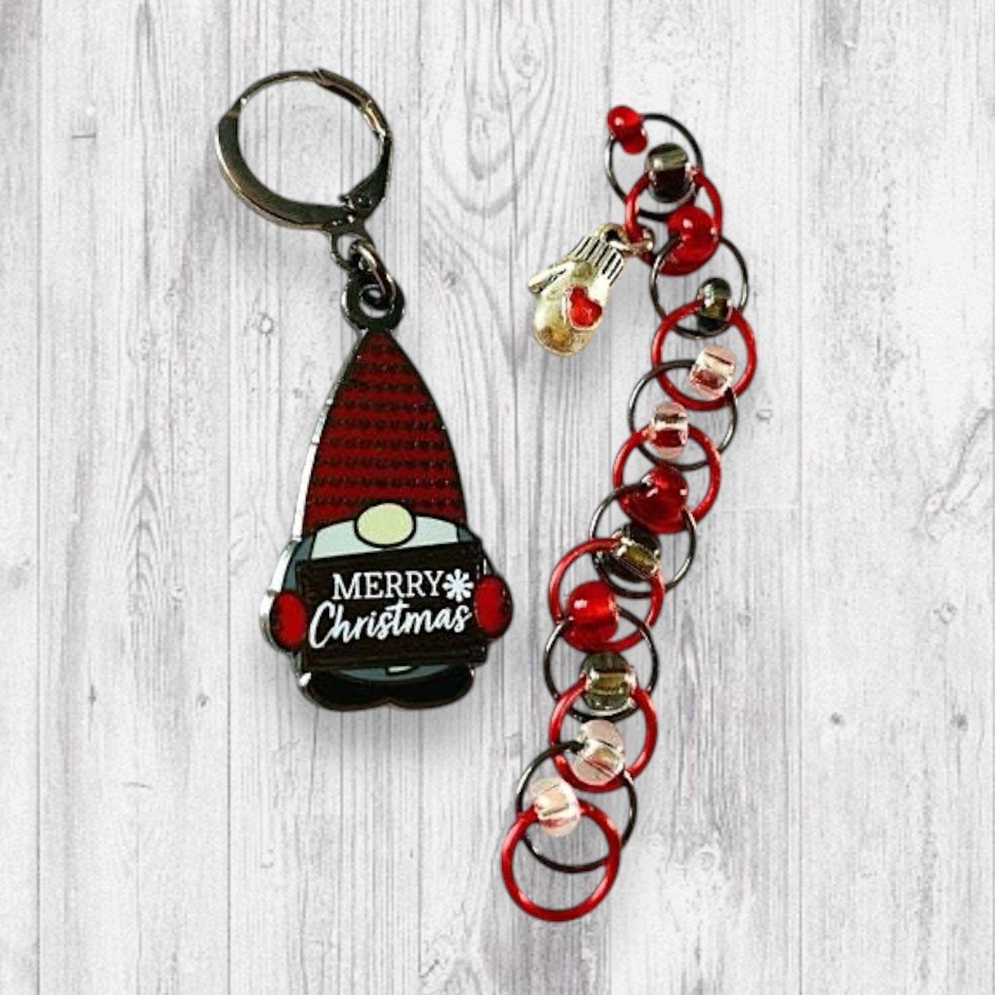 Red Merry Christmas Gnome Progress and Stitch Markers 2022 Pigskin Party