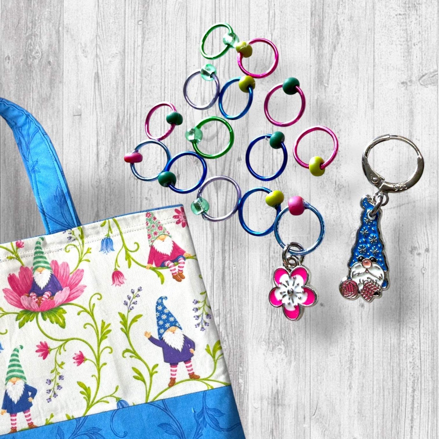 Pages, Petals & Purls Stitch Markers | Floral Gnome Knitting Markers