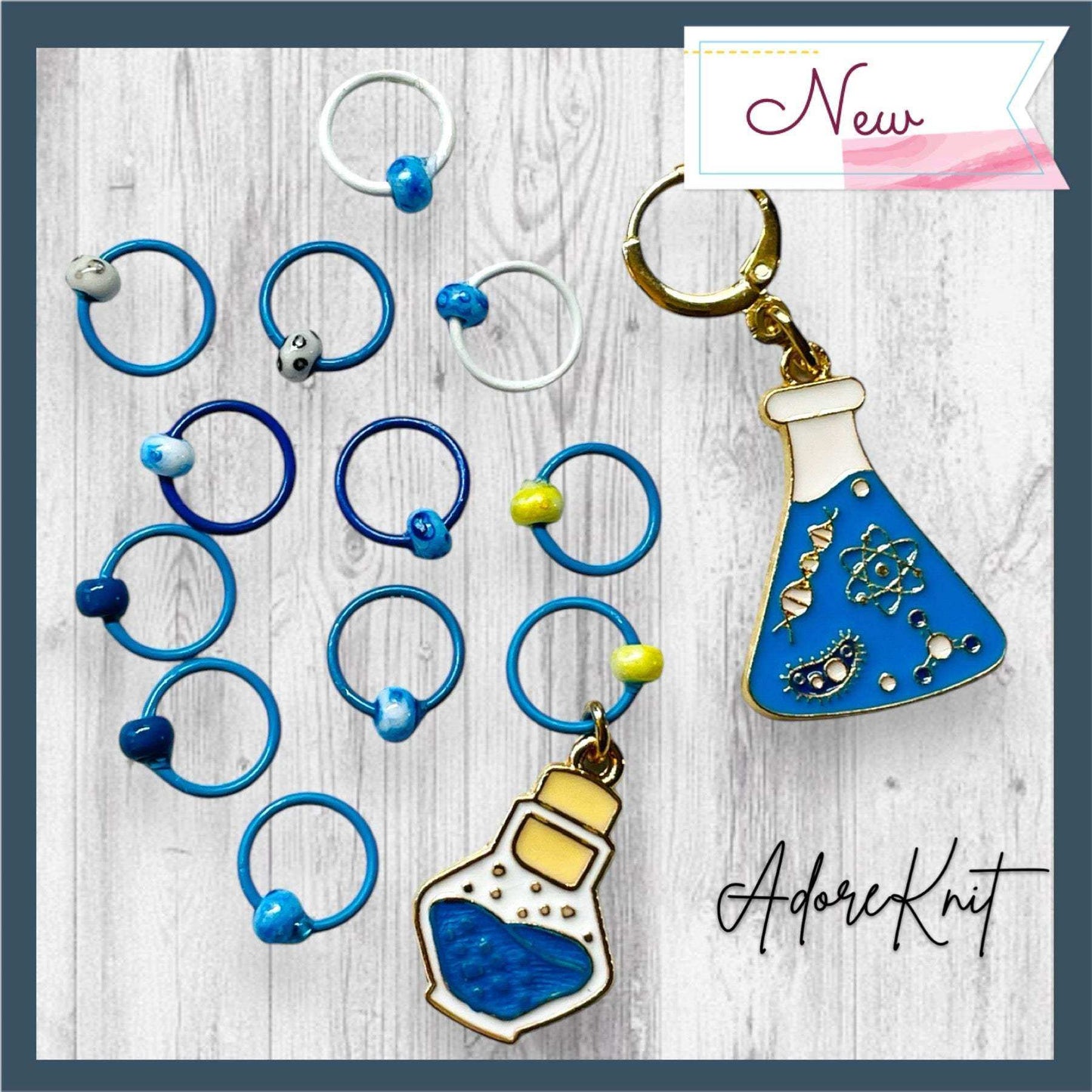 Glass Half Full of Science Progress and Stitch Markers - AdoreKnit