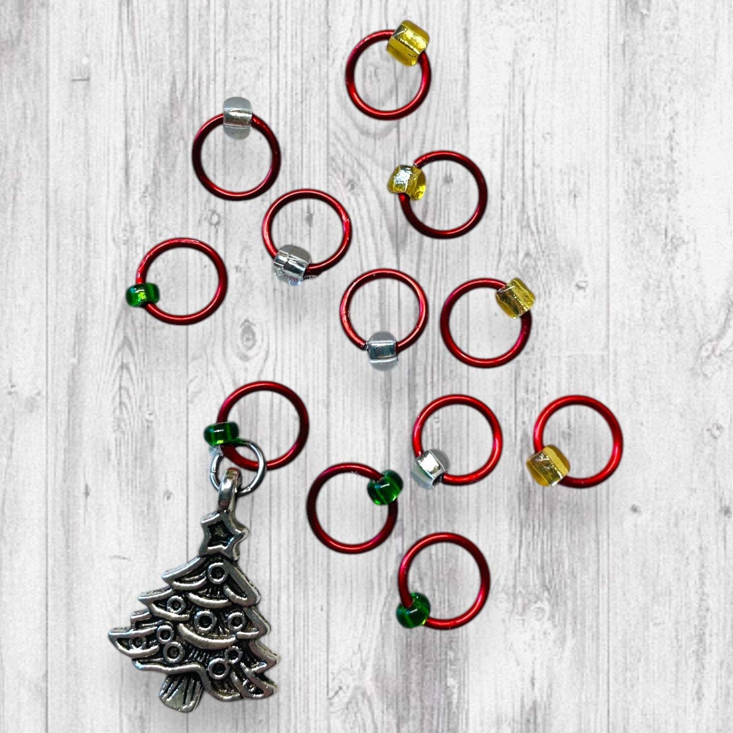 Ugly Christmas Tree Sweater Progress and Stitch Markers