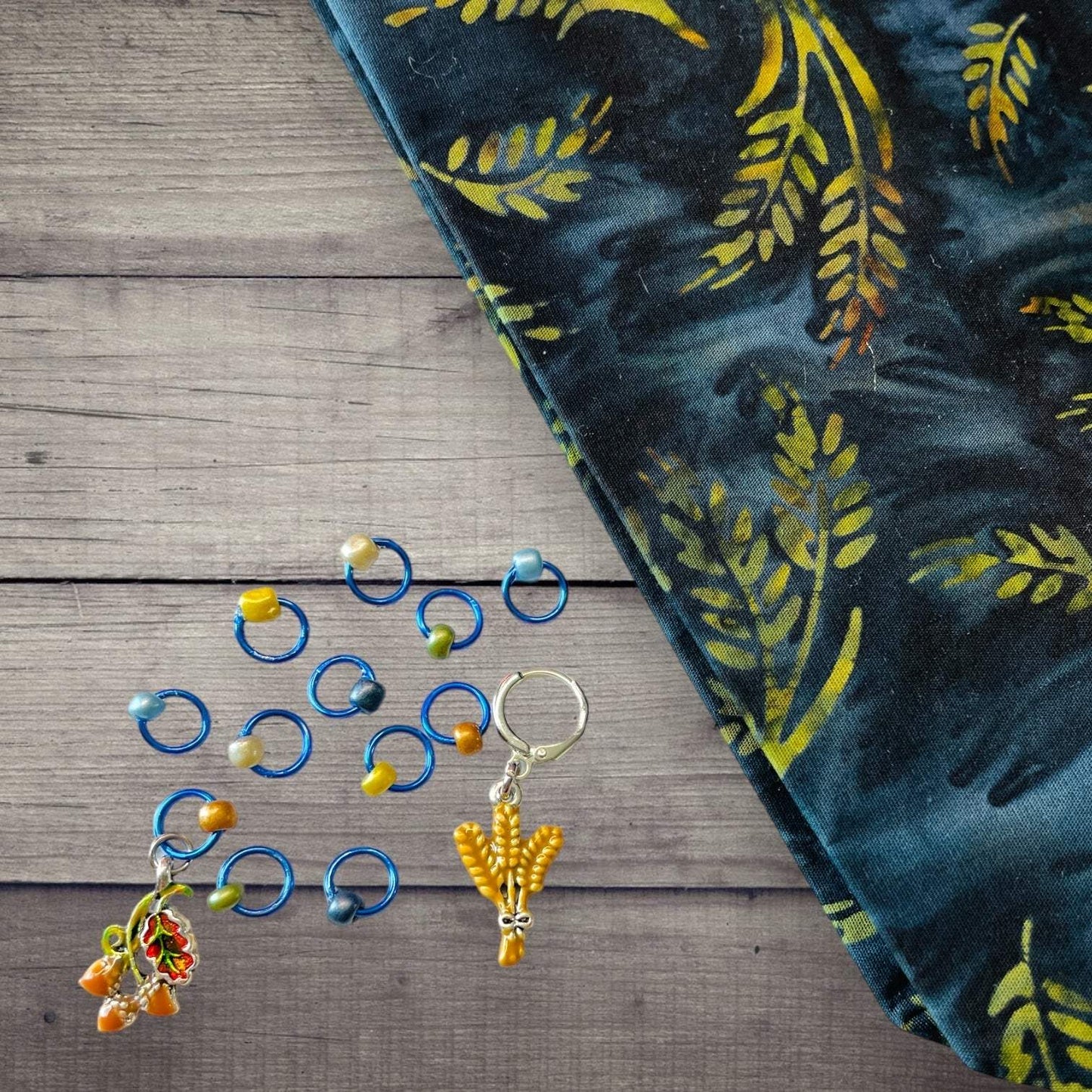 2023 Pigskin Party Fall Wheat Harvest Blue Chartreuse Progress and Stitch Marker Set - AdoreKnit